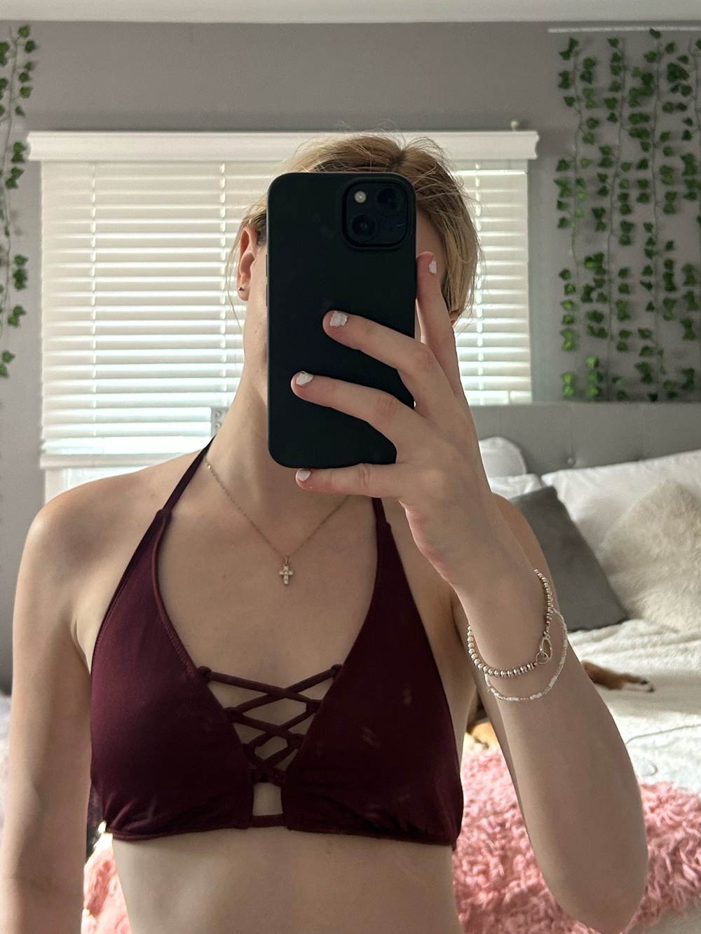 Wassavo Deep Burgundy Lace-Up Triangle Bikini Top